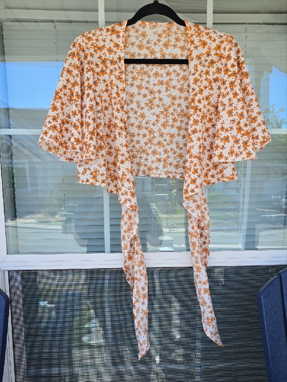 SHEIN Orange Floral Tie-Front Crop Top - M - Picture 3 of 6